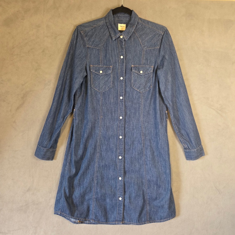 Gap Denim Shirt Dress Women Medium Chambray Western Coastal Indie Boho Country